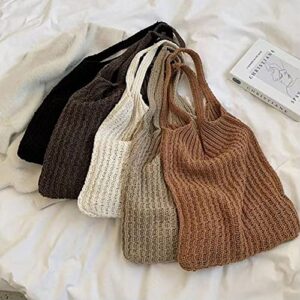 Crochet Hobo Bag Shopping Bag Large Capacity Hollow Woven Tote Bag Knitting Handbags(One Size,dark coffee)