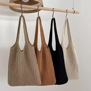 Crochet Hobo Bag Shopping Bag Large Capacity Hollow Woven Tote Bag Knitting Handbags(One Size,dark coffee)