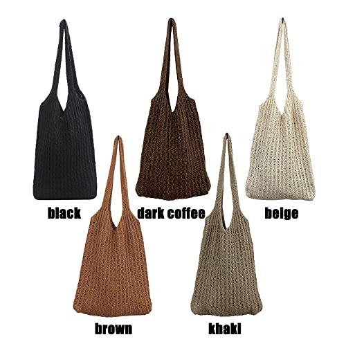 Crochet Hobo Bag Shopping Bag Large Capacity Hollow Woven Tote Bag Knitting Handbags(One Size,dark coffee)