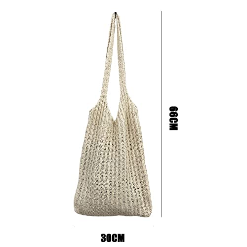 Crochet Hobo Bag Shopping Bag Large Capacity Hollow Woven Tote Bag Knitting Handbags(One Size,dark coffee)