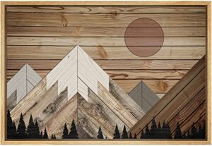signwin framed canvas print wall art western decor sun shines over snowy mountain forest nature wilderness wood panels modern art rustic landscape for living room, bedroom, office – 24″x36″ natural
