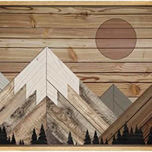 SIGNWIN Framed Canvas Print Wall Art Western Decor Sun Shines Over Snowy Mountain Forest Nature Wilderness Wood Panels Modern Art Rustic Landscape for Living Room, Bedroom, Office - 24"x36" Natural