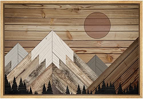 SIGNWIN Framed Canvas Print Wall Art Western Decor Sun Shines Over Snowy Mountain Forest Nature Wilderness Wood Panels Modern Art Rustic Landscape for Living Room, Bedroom, Office - 24"x36" Natural