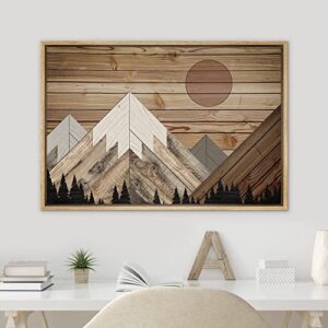 SIGNWIN Framed Canvas Print Wall Art Western Decor Sun Shines Over Snowy Mountain Forest Nature Wilderness Wood Panels Modern Art Rustic Landscape for Living Room, Bedroom, Office - 24"x36" Natural