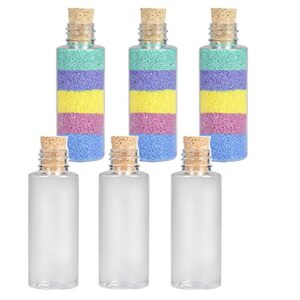 clear plastic sand art bottles with cork stoppers, 2 oz cork bottle, plastic jars with cork, mini vial potion bottles for diy arts & crafts, party favors, wish & message in a bottle (6-pack)