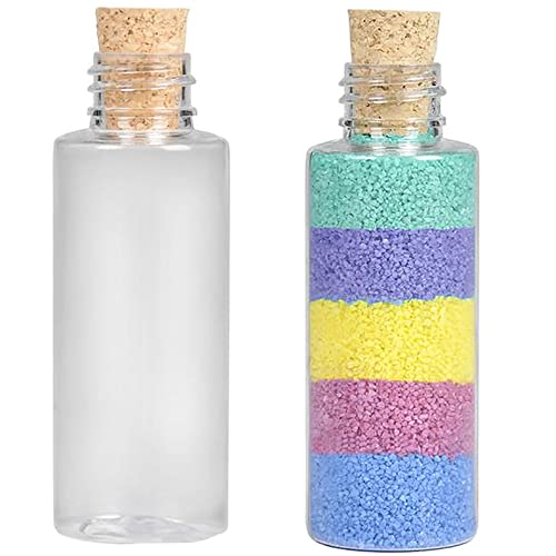 Clear Plastic Sand Art Bottles with Cork Stoppers, 2 Oz Cork Bottle, Plastic Jars with Cork, Mini Vial Potion Bottles for DIY Arts & Crafts, Party Favors, Wish & Message in a Bottle (6-Pack)