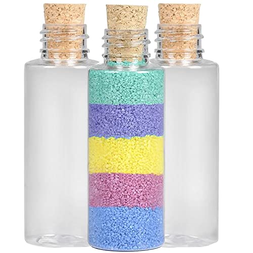 Clear Plastic Sand Art Bottles with Cork Stoppers, 2 Oz Cork Bottle, Plastic Jars with Cork, Mini Vial Potion Bottles for DIY Arts & Crafts, Party Favors, Wish & Message in a Bottle (6-Pack)