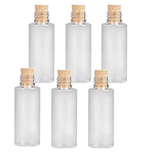 Clear Plastic Sand Art Bottles with Cork Stoppers, 2 Oz Cork Bottle, Plastic Jars with Cork, Mini Vial Potion Bottles for DIY Arts & Crafts, Party Favors, Wish & Message in a Bottle (6-Pack)