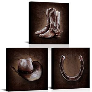 atgowac 3 piece cowboy decor wall art american western wall decor cowboy painting men’s bedroom living room decor artwork framed ready to hang 12x12inchx3 pieces