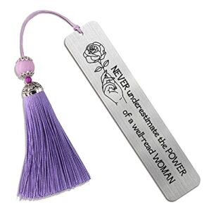 dyjybmy never underestimate the power of a well read woman, metal bookmark, engraved bookmark, teacher gift, book club gift for women men book lover friends librarian