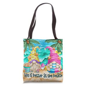 unique summer gnomes for women life is better at the beach tote bag
