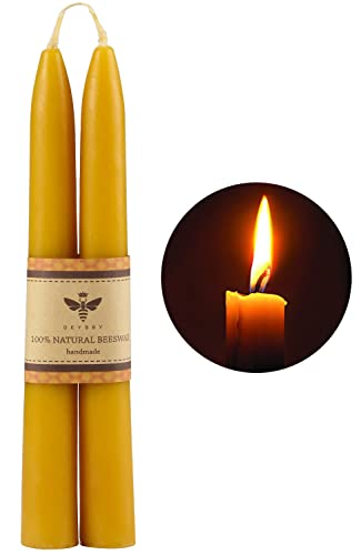 DEYBBY Beeswax Taper Candles, Pure Organic Dripless Smokeless Candle Set,8 Hours Burning