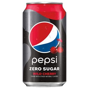 Pepsi Zero Sugar Cola Soda Pop, Wild Cherry, 12oz Cans (12 Pack)