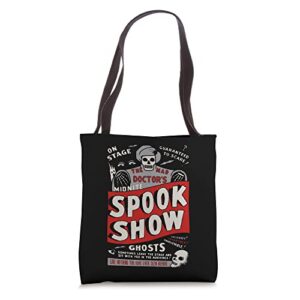 retro halloween skeleton horror movie midnight spook show tote bag
