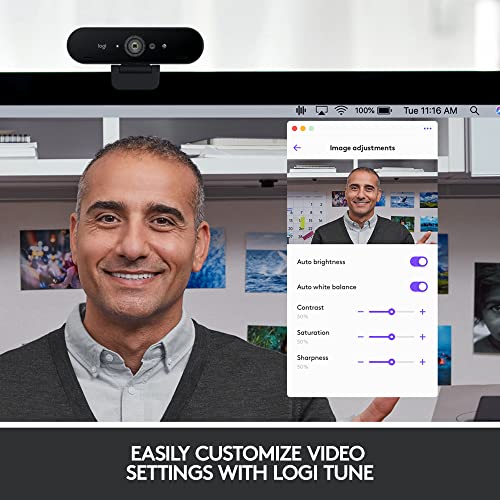 Logitech Brio 4K Webcam, Ultra 4K HD Video Calling, Noise-Canceling mic, HD Auto Light Correction, Wide Field of View, Works with Microsoft Teams, Zoom, Google Voice, PC/Mac/Laptop/Macbook/Tablet