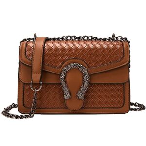 movefad women crossbody shoulder bag trendy weave leather square tote metal chain satchel wallet handbag
