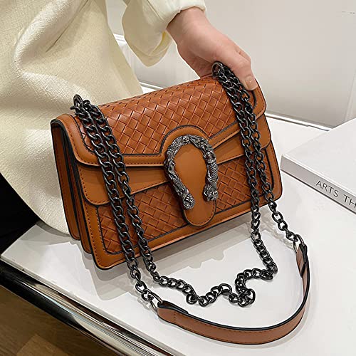 Movefad Women Crossbody Shoulder Bag Trendy Weave Leather Square Tote Metal Chain Satchel Wallet Handbag