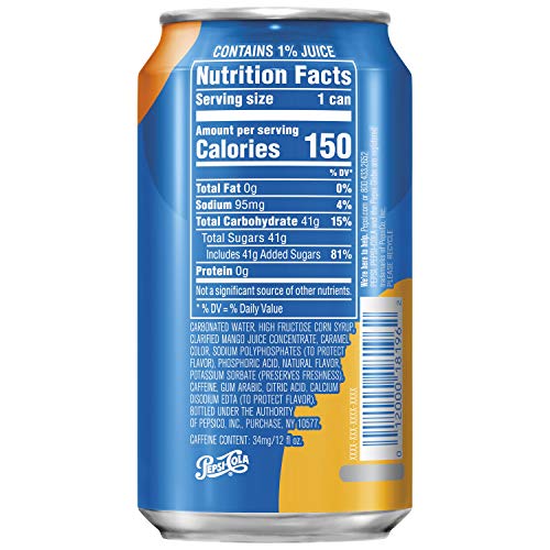 Pepsi Cola Soda Pop, Mango, 12oz Cans (12 Pack)