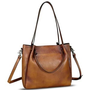 genuine leather handbags for women satchel purses vintage handmade shoulder bag top handle handbag totes (brown)