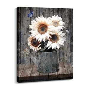 creoate rustic farmhouse wall art white flowers painting canvas prints wall art home kitchen vintage sunflower picture decor for bedroom…