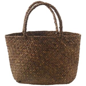 hilary casual straw bag natural wicker tote bags women braided handbag for garden handmade woven rattan bags, brown