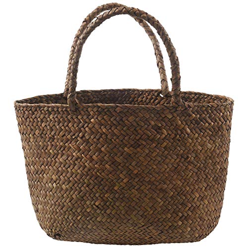 Hilary Casual Straw Bag Natural Wicker Tote Bags Women Braided Handbag For Garden Handmade Woven Rattan Bags, Brown