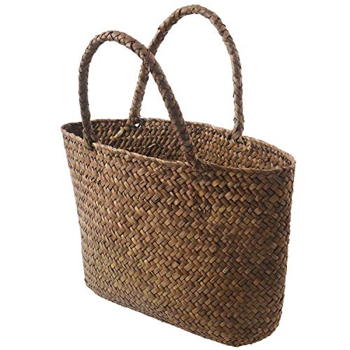 Hilary Casual Straw Bag Natural Wicker Tote Bags Women Braided Handbag For Garden Handmade Woven Rattan Bags, Brown