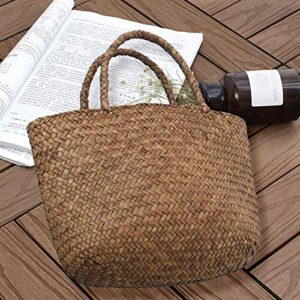 Hilary Casual Straw Bag Natural Wicker Tote Bags Women Braided Handbag For Garden Handmade Woven Rattan Bags, Brown