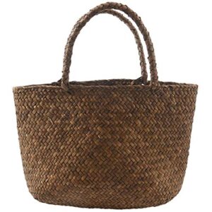 Hilary Casual Straw Bag Natural Wicker Tote Bags Women Braided Handbag For Garden Handmade Woven Rattan Bags, Brown