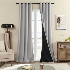 rutterllow 100% blackout curtains, full shade long complete drapes for living room, thermal insulated bedroom window treatment drapes (2 panels, light gray, 52 x 90 inch)