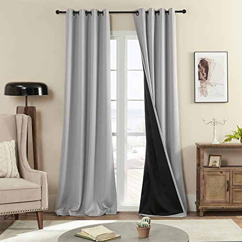 Rutterllow 100% Blackout Curtains, Full Shade Long Complete Drapes for Living Room, Thermal Insulated Bedroom Window Treatment Drapes (2 Panels, Light Gray, 52 x 90 inch)