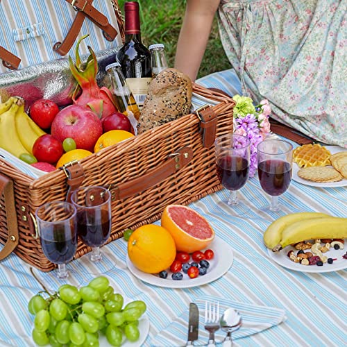 Wicker Picnic Basket Set for 4 Persons with Large Insulated Cooler Compartment, Adjustable Shoulder Strap, Willow Hamper and Free Waterproof Blanket Set with Cutlery Service Kit