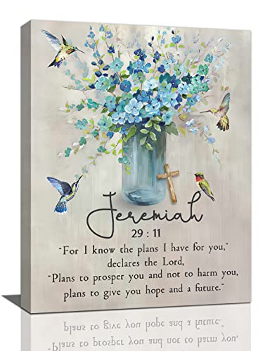 Christian Jeremiah Wall Art Bible Verses Scripture Canvas Prints Painting Rustic Religious Floral Pictures Framed Christian Gifts Inspirational Farmhouse Artwork Home Decor for Church Bathroom Dining Living Room 12"x16"