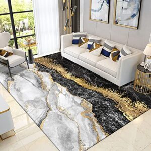 Luxury Area Rug for Living Room Gold Glitter Marble Center Rug Black Grey Modern Bedroom Carpet-70.8"x94.4"