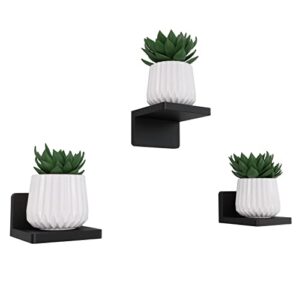 richer house small floating shelves for wall set of 3, small black shelves, pine wood shelf for home decor display, adhesive wall shelves with 2 types of installation ways in bathroom, bedroom
