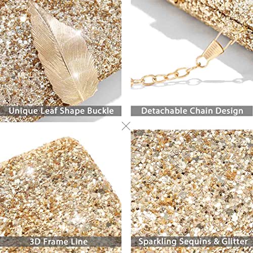 Yokawe Women's Glitter Evening Bag Bling Clutch Purses Crossbody Bags Wedding Party Prom Cocktail Handbags (Gold)