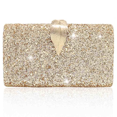 Yokawe Women's Glitter Evening Bag Bling Clutch Purses Crossbody Bags Wedding Party Prom Cocktail Handbags (Gold)