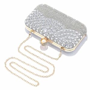 Yokawe Women's Crystals Evening Bag Bling Rhinestone Clutch Purses Tassel Crossbody Bags Bride Wedding Party Prom Handbags (Silver)