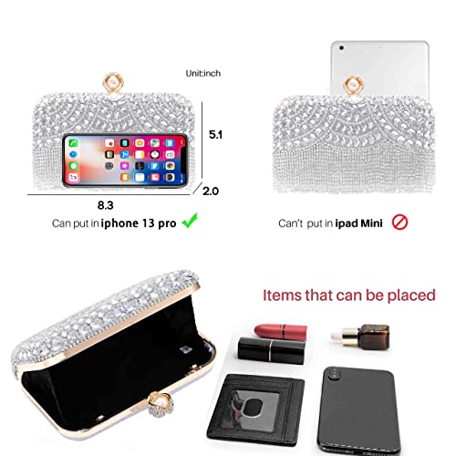 Yokawe Women's Crystals Evening Bag Bling Rhinestone Clutch Purses Tassel Crossbody Bags Bride Wedding Party Prom Handbags (Silver)