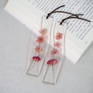 XINSHUN Epoxy Bookmark Dried Flower Resin Bookmark Pressed Flower Bookmark Transparent Acrylic Bookmark for Kids Woman Teacher Students Reading Planner Book Club Rose