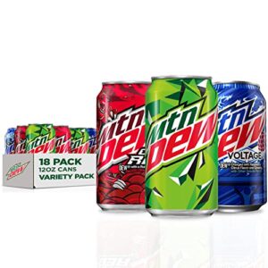 mountain dew 3 flavor core variety pack (dew, code red, voltage), 12 fl oz (pack of 18)