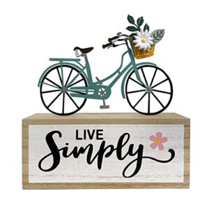 Eternhome Spring Block Bicycle Live Simple Decoration for Home Wooden Farmhouse Metal Signs Rustic Vintage Decorations for Table House Kitchen Living Room Indoor Outdoor Country Art 10”x 5"
