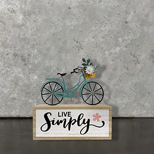 Eternhome Spring Block Bicycle Live Simple Decoration for Home Wooden Farmhouse Metal Signs Rustic Vintage Decorations for Table House Kitchen Living Room Indoor Outdoor Country Art 10”x 5"