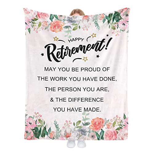 Durmeal Retirement Gifts for Women 2023 Retirement Blankets for Female Mom Wife Grandma Nurses Coworkers Friends Happy Retirement Flannel Fleece Blanket for Bedding Sofa Retirement Party Decorations