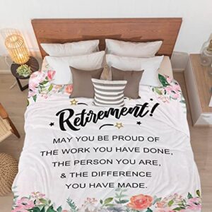 Durmeal Retirement Gifts for Women 2023 Retirement Blankets for Female Mom Wife Grandma Nurses Coworkers Friends Happy Retirement Flannel Fleece Blanket for Bedding Sofa Retirement Party Decorations