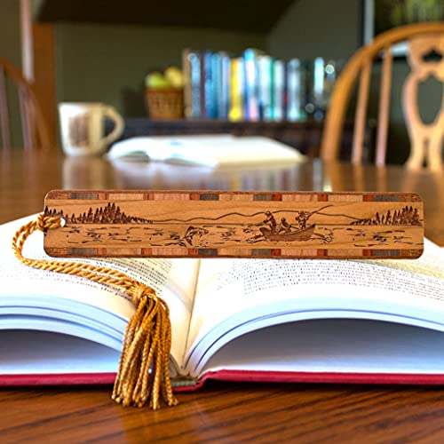 Drift Boat Fishing Fishermen Engraved Wooden Bookmark - Also Available with Personalization - Made in USA