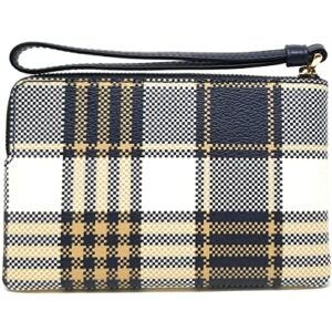 Coach Women's Corner Zip Wristlet With Garden Plaid Print (Midnight Multi)