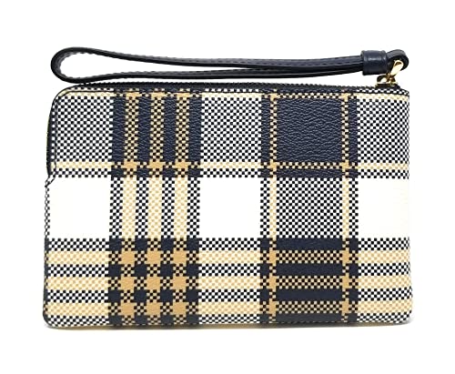 Coach Women's Corner Zip Wristlet With Garden Plaid Print (Midnight Multi)