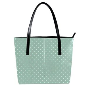 white polka dots on mint green background pattern handbags for women large purses leather tote bag school shoulder bag