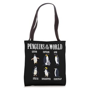 cute penguins of the world, mens womens penguin tote bag